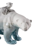 LLADRÓ PORCELAIN SCULPTURE "MOTHER BEAR AND HER YOUNG – UNDERWATER" WHITE AND BLUE 