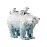 LLADRÓ PORCELAIN SCULPTURE "MOTHER BEAR AND HER YOUNG – UNDERWATER" WHITE AND BLUE 