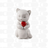 Scultura in porcellana "Baffi – Gattino giocoso" con cuore rosso LLADRÓ