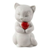 Scultura in porcellana "Baffi – Gattino giocoso" con cuore rosso LLADRÓ