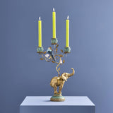 Candelabro Werns Elefante in poliresina e metallo oro dipinto a mano