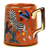 Tazza Ortigia in ceramica rossa decorata a mano con serigrafia oro