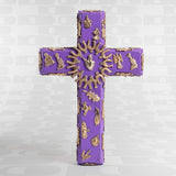 Croce Ex Voto in legno viola con Milagros