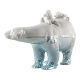 Scultura in porcellana "Mamma Orsa e i suoi cuccioli – Sott'acqua" bianca e blu LLADRÓ