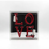 Neon luminoso in vetro “Love” rosso con box acrilico