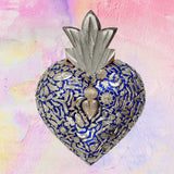 Maxi Cuore Sacro Ex Voto blu con Milagros