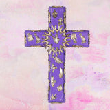 Croce Ex Voto in legno viola con Milagros
