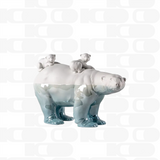 Scultura in porcellana "Mamma Orsa e i suoi cuccioli – Sott'acqua" bianca e blu LLADRÓ