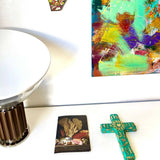 Croce Ex Voto in legno turchese con Milagros