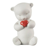 Porcelain sculpture "Roby – Brave Bear" with Red Heart LLADRÓ