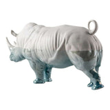 Scultura in porcellana "Rinoceronte – Sott'acqua" bianco e blu LLADRÓ