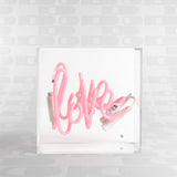Mini neon luminoso in vetro “Love” rosa con box acrilico