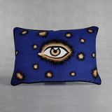 Cuscino in Cotone Blu Ricamato a Mano con Occhio – EYCB05