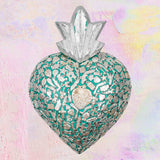 Maxi Cuore Sacro Ex Voto turchese con Milagros