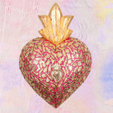 Maxi Cuore Sacro Ex Voto rosa con Milagros