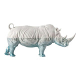 Scultura in porcellana "Rinoceronte – Sott'acqua" bianco e blu LLADRÓ