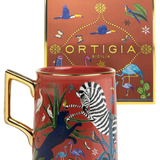 Tazza Ortigia in ceramica rossa decorata a mano con serigrafia oro